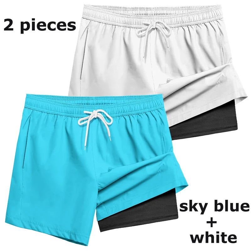 Mens Swim Trunks with Compression Liner Phone Pocket Summer Quick Dry Board Shorts Beach Shorts Swimwear Swimsuit Bathing Suits